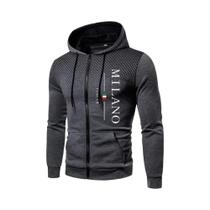 Moletom Masculino Com Capuz E Zíper Estampa Milão Itália Casual Esportivo Para Outono Inverno E