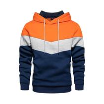 Moletom Masculino Com Capuz Em Patchwork, Casual, Solto, Quente, Estilo Streetwear, Para Outono E