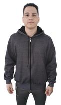 Moletom Masculino com Ziper Blusa De Frio Casaco Com Capuz Bolso Agasalho Algodão Cinza mescla escuro