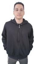 Moletom Masculino com Ziper Blusa De Frio Casaco Com Capuz Bolso Agasalho Algodão Preto