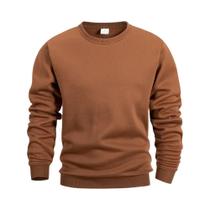 Moletom Masculino De Fleece Com Gola Redonda, Quente, Casual, Solto, Manga Longa, Cor Sólida, Outono