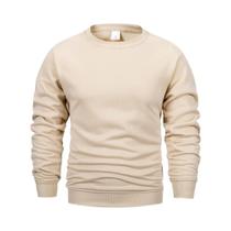 Moletom Masculino De Gola Redonda Em Fleece, Quente, Casual, Solto, Manga Longa, Cor Sólida, Outono