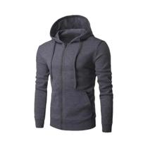 Moletom masculino de lã com zíper solto casual com capuz para primavera outono