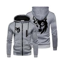 Moletom Masculino De Manga Longa Com Capuz E Zíper, Estampa Divertida De Lobo, Jaqueta Para Outono Moletom Masculino De Manga Longa Com Capuz E Zíper, Estampa Divertida De Lobo, Jaqueta Para Outono