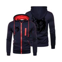 Moletom Masculino De Manga Longa Com Capuz E Zíper, Jaqueta Com Estampa Engraçada De Lobo Para