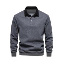 Moletom Masculino De Moda Outono Com Gola Polo Casual Em Algodão De Qualidade 2023