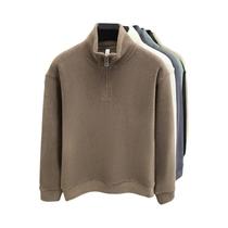 Moletom Masculino De Veludo Com Capuz, Manga Longa, Gola Alta, Zíper, Cor Sólida, Casual E Versátil