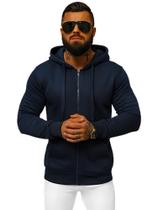 Moletom Masculino Flanelado Com Ziper, Bolso e Capus