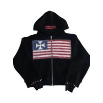Moletom Masculino Harajuku Y2K Solto Com Zíper E Capuz, Estampa Minimalista De Bandeira Nacional Com