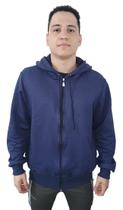 Moletom Masculino Liso Blusa De Frio Casaco Com Ziper Capuz Bolso Agasalho Algodão Azul