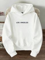 Moletom Masculino Los Angeles Branco com Capuz Estampado Streetwear Casual Inverno Conforto Moletom Masculino Los Angeles Branco com Capuz Estampado Streetwear Casual Inverno Conforto