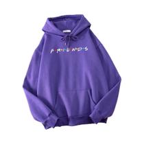 Moletom Masculino Oversize Coreano De Lã Com Capuz E Estampa Friends, Gola Redonda, Estilo