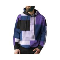 Moletom Masculino Oversized Com Estampa Xadrez Divertida, Design 3D Com Efeito De Costura, Estilo