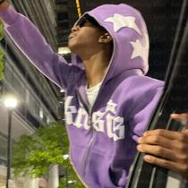 Moletom Masculino Oversized Estilo Gótico Punk Com Zíper, Estampa De Estrelas, Manga Longa, Estilo