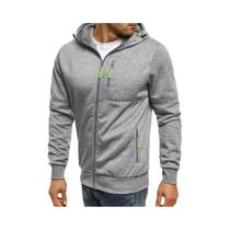 Moletom Masculino Slim Fit Com Capuz E Zíper, Design Casual, Jaqueta Esportiva