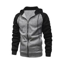 Moletom Masculino Slim Fit Com Capuz, Manga Longa, Zíper, Estilo Color Block, Jaqueta Fashion