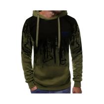 Moletom Masculino Verde Oliva Com Estampa De Tinta Drip E Logo, Moda Urbana Casual Para Atividades