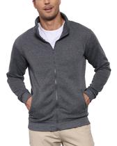 Moletom masculino YIITIN com zíper e gola alta, cardigã de lã, cinza, GG