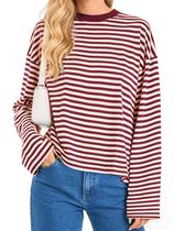 Moletom Meiyi Station vermelho e branco listrado para mulheres Moletom Meiyi Station vermelho e branco listrado para mulheres