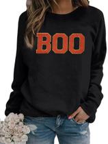 Moletom MYHALF Halloween Boo bordado feminino preto Moletom MYHALF Halloween Boo bordado feminino preto