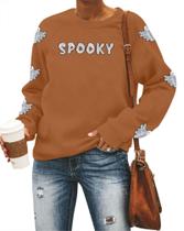 Moletom MYHALF Pumpkin bordado de outono com gola redonda Moletom MYHALF Pumpkin bordado de outono com gola redonda