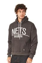 Moletom NBA Fechado Com Capuz Brooklyn Nets Cinza Mescla Escuro