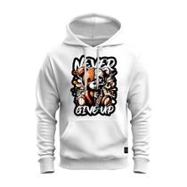 Moletom Never Give Up Estampado Com Capuz Tecido Macio