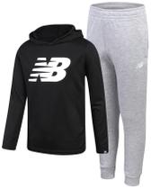 Moletom New Balance Boys, 2 peças, com capuz em malha waffle, preto, 12 Moletom New Balance Boys, 2 peças, com capuz em malha waffle, preto, 12