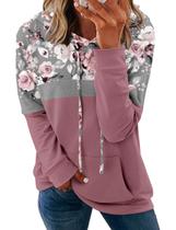 Moletom Onlypuff Pullover feminino com estampa floral com capuz rosa