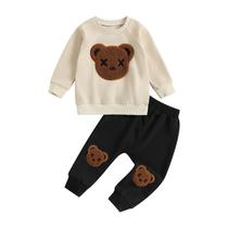 Moletom Outfit CREAIRY Toddler Baby Boy Bear com calças 12-18M
