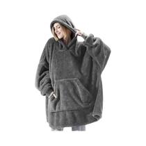 Moletom Oversize De Inverno Para Mulheres Com Capuz De Fleece Dupla Face E Grandes Bolsos Para