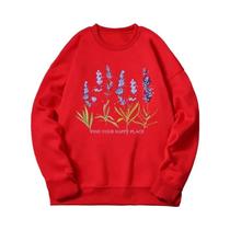 Moletom Oversize Feminino Com Estampa De Lavanda, Gola Redonda, Sweatshirt De Fleece, Moda Hip Hop