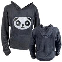 Moletom Panda Feminino Blusa de Frio Pelúcia Canguru Capuz - KF-Modas
