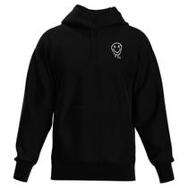 Moletom Peluciado Com Capuz Blusa De Frio Estampada Preta