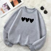 Moletom Personalizado Feminino GOLA CARECA Estamp Três Corações Delicado Romântico Frio Inverno