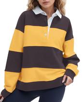 Moletom polo feminino SHBECYDE listrado colorido em bloco de tamanho grande