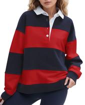 Moletom polo feminino SHBECYDE listrado colorido em bloco de tamanho grande