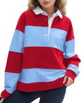 Moletom polo feminino SHBECYDE listrado colorido em bloco de tamanho grande