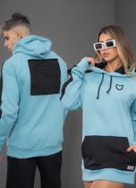 Moletom raglan recorte azul