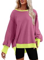 Moletom SHEWIN Moletom para mulheres folgado, casual, rosa Moletom SHEWIN Moletom para mulheres folgado, casual, rosa