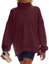 Moletom Sujama Mock Neck Fleece, de tamanho grande, para mulheres, vinho tinto