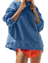 Moletom Sujama Mock Neck Fleece Oversize para mulheres, azul Moletom Sujama Mock Neck Fleece Oversize para mulheres, azul
