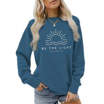 Moletom Sulayesh Christian Be The Light para mulheres cinza azul Moletom Sulayesh Christian Be The Light para mulheres cinza azul