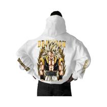 Moletom Super Gogeta SSJ Com Cabelo Dourado, Anime Dragon Ball, Estampa Nas Mangas Brancas,