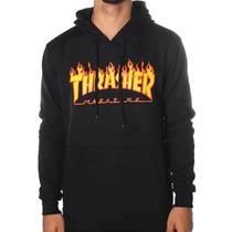 Moletom Thrasher Canguru Fechado Masculino Flame Logo Preto Moletom Thrasher Canguru Fechado Masculino Flame Logo Preto