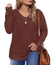 Moletom TIYOMI Plus Size para mulheres, redondo, decote em V, manga comprida Moletom TIYOMI Plus Size para mulheres, redondo, decote em V, manga comprida