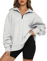 Moletom Trendy Queen Oversize com meio zíper cinza S