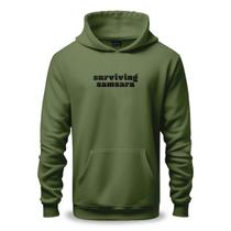 Moletom Unissex Canguru Algodão e Poliéster Estampa Surviving Samsara Preto Sobrevivendo Samsara Hinduísmo Budismo Roda Om Reencarnação Karma Ciclo