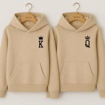 Moletom Unissex Casal Cartas Rei E Rainha Namorados Irmãos Blusa De Frio Com Capuz