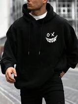 Moletom Unissex Estampa Sorriso Streetwear Urbano Oversized Capuz Casual Inverno Moderno Moletom Unissex Estampa Sorriso Streetwear Urbano Oversized Capuz Casual Inverno Moderno